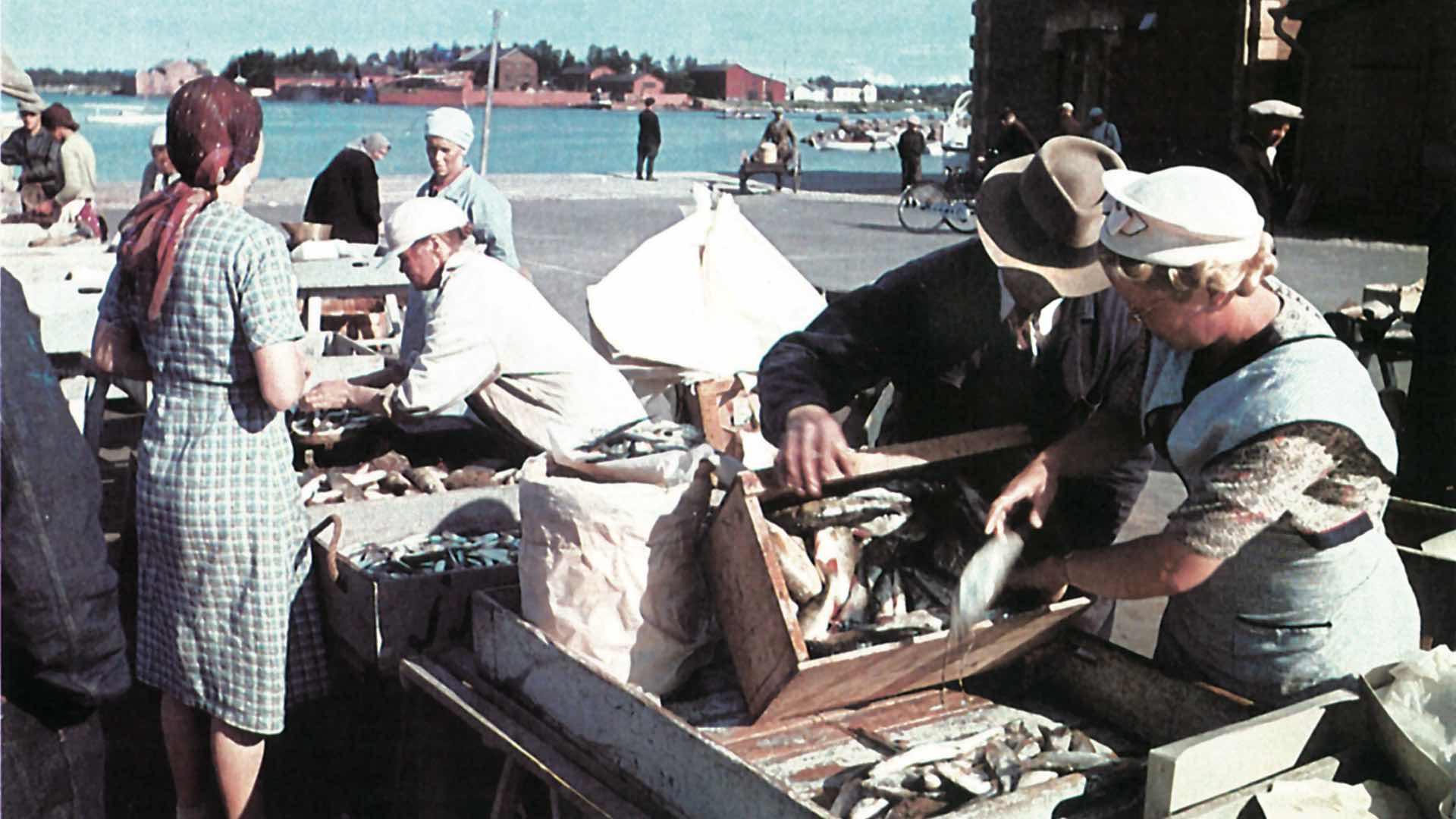 Hätälän historiakuva: kalanmyyntiö Oulun torilla